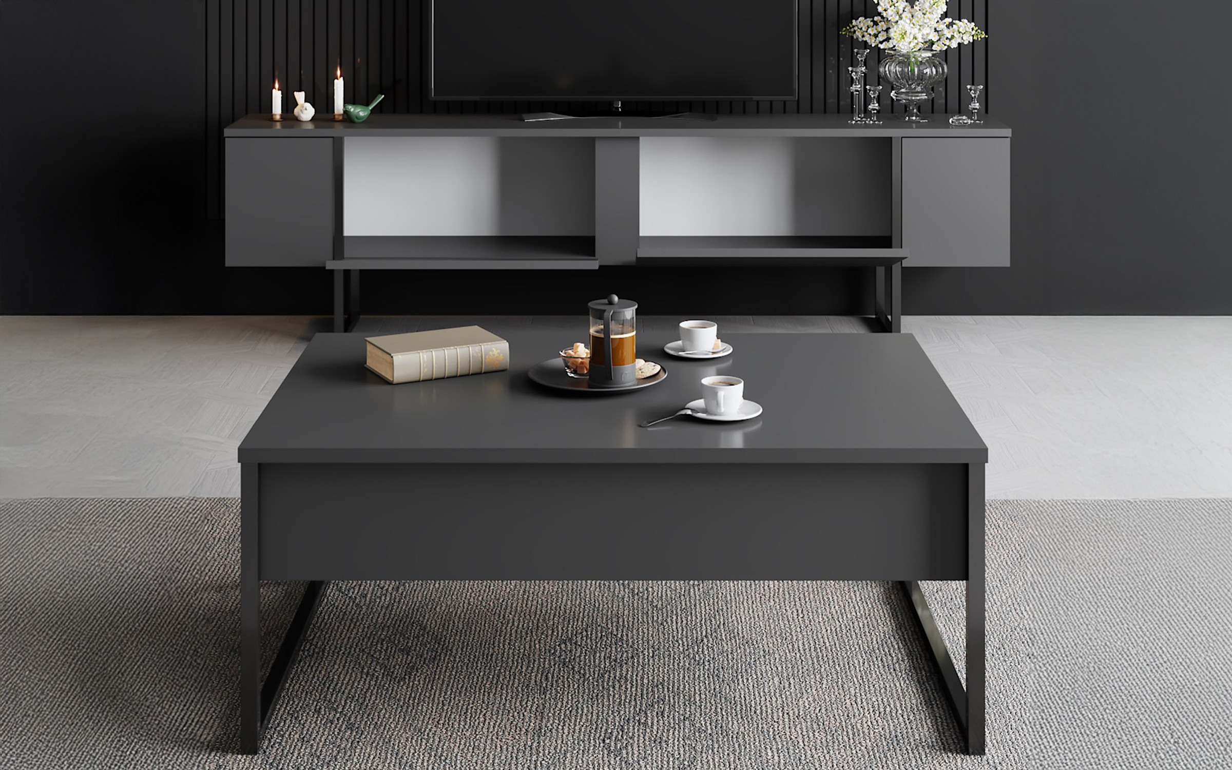 Modul TV Larso, antracit + negru  5